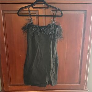 Elegant Black Feather Trim Women's Mini Dress